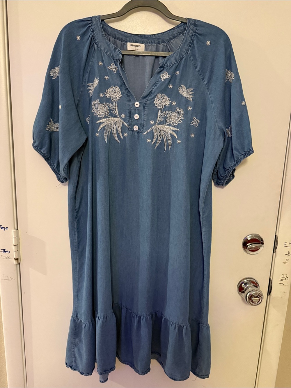 Kindred Blue Embroidered Midi Dress